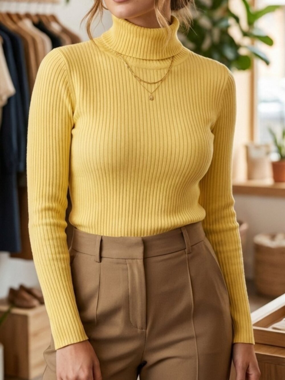 Cotton Ribbed Turtleneck Sweater Talbots Petites Yellow Top Size P